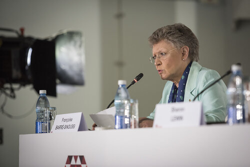 21st International AIDS Conference (AIDS 2016), Durban, South Africa.
Photo shows the official HIV Cure Research Press Conference. Françoise Barré-Sinoussi, Research Director of Exceptional Grade, French National Institute of Health and Medical Research, and Professor, Institut Pasteur speaking.
Photo©International AIDS Society/Steve Forrest/Workers' Photos