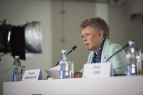 21st International AIDS Conference (AIDS 2016), Durban, South Africa.
Photo shows the official HIV Cure Research Press Conference. Françoise Barré-Sinoussi, Research Director of Exceptional Grade, French National Institute of Health and Medical Research, and Professor, Institut Pasteur speaking.
Photo©International AIDS Society/Steve Forrest/Workers' Photos