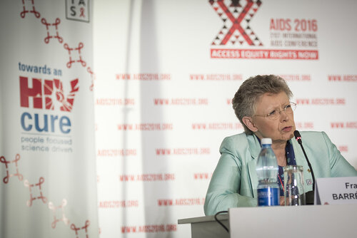 21st International AIDS Conference (AIDS 2016), Durban, South Africa.
Photo shows the official HIV Cure Research Press Conference. Françoise Barré-Sinoussi, Research Director of Exceptional Grade, French National Institute of Health and Medical Research, and Professor, Institut Pasteur speaking.
Photo©International AIDS Society/Steve Forrest/Workers' Photos