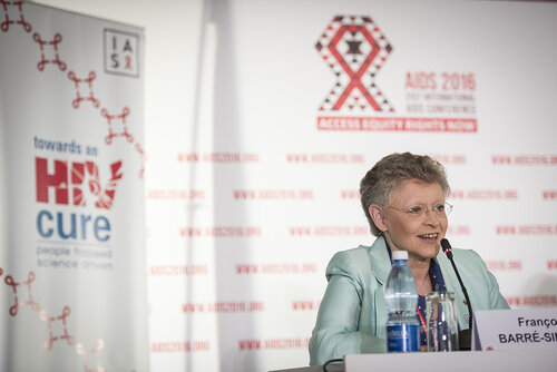 21st International AIDS Conference (AIDS 2016), Durban, South Africa.
Photo shows the official HIV Cure Research Press Conference. Françoise Barré-Sinoussi, Research Director of Exceptional Grade, French National Institute of Health and Medical Research, and Professor, Institut Pasteur speaking.
Photo©International AIDS Society/Steve Forrest/Workers' Photos