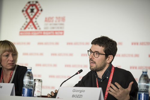 21st International AIDS Conference (AIDS 2016), Durban, South Africa.
Photo shows the official HIV Cure Research Press Conference. Giorgio Bozzi from the United States speaking.
Photo©International AIDS Society/Steve Forrest/Workers' Photos