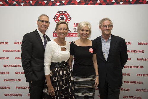 21st International AIDS Conference (AIDS 2016), Durban, South Africa.
Photo shows the 'Ongoing Search for a Vaccine' Official Press Conference.
Left to Right: Carl W. Dieffenbach, Director, Division of AIDS, National Institute of Allergy and Infectious Diseases; Linda-Gail Bekker, President-Elect, International AIDS Society, Deputy Director, Desmond Tutu HIV Centre at the Institute of Infectious Disease and Molecular Medicine, and COO, Desmond Tutu HIV Foundation; Glenda Gray, President and CEO, South African Medical Research; Larry Corey, President and Director Emeritus, Fred Hutchinson Cancer Research Center.
Photo©International AIDS Society/Steve Forrest/Workers' Photos