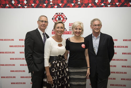 21st International AIDS Conference (AIDS 2016), Durban, South Africa.
Photo shows the 'Ongoing Search for a Vaccine' Official Press Conference.
Left to Right: Carl W. Dieffenbach, Director, Division of AIDS, National Institute of Allergy and Infectious Diseases; Linda-Gail Bekker, President-Elect, International AIDS Society, Deputy Director, Desmond Tutu HIV Centre at the Institute of Infectious Disease and Molecular Medicine, and COO, Desmond Tutu HIV Foundation; Glenda Gray, President and CEO, South African Medical Research; Larry Corey, President and Director Emeritus, Fred Hutchinson Cancer Research Center.
Photo©International AIDS Society/Steve Forrest/Workers' Photos