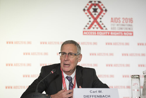 21st International AIDS Conference (AIDS 2016), Durban, South Africa.
Photo shows the 'Ongoing Search for a Vaccine' Official Press Conference.
Carl W. Dieffenbach, Director, Division of AIDS, National Institute of Allergy and Infectious Diseases Speaking.
Photo©International AIDS Society/Steve Forrest/Workers' Photos