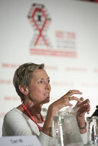 21st International AIDS Conference (AIDS 2016), Durban, South Africa.
Photo shows the 'Ongoing Search for a Vaccine' Official Press Conference.
Linda-Gail Bekker, President-Elect, International AIDS Society, Deputy Director, Desmond Tutu HIV Centre at the Institute of Infectious Disease and Molecular Medicine, and COO, Desmond Tutu HIV Foundation speaking.
Photo©International AIDS Society/Steve Forrest/Workers' Photos