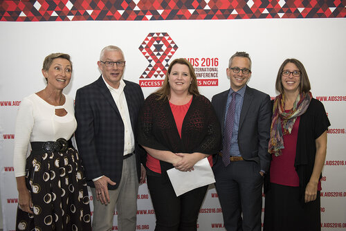 21st International AIDS Conference (AIDS 2016), Durban, South Africa.
Photo shows the 'Expanding the Impact of PrEP' Official Press Conference.
From Left to Right: Linda-Gail Bekker, President-Elect, International AIDS Society, Deputy Director, Desmond Tutu HIV Centre at the Institute of Infectious Disease and Molecular Medicine, and COO, Desmond Tutu HIV Foundation; Scott McCallister, Clinical Research, Gilead Sciences; Katherine Gill, Medical Officer, The Desmond Tutu HIV Centre; Jared Baeten, Vice Chair, Global Health, University of Washington; Sybil Hosek, Clinical Psychologist, Stroger Hospital of Cook County.
Photo©International AIDS Society/Steve Forrest/Workers' Photos
