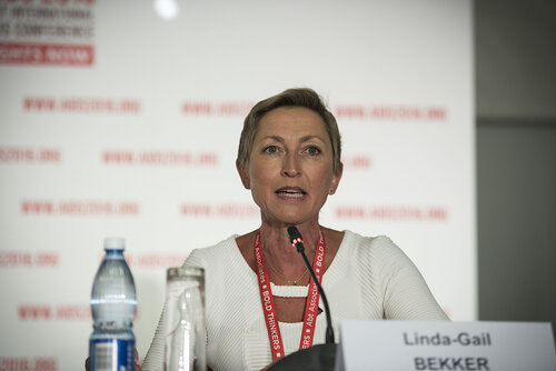 21st International AIDS Conference (AIDS 2016), Durban, South Africa.
Photo shows the 'Expanding the Impact of PrEP' Official Press Conference.
Linda-Gail Bekker, President-Elect, International AIDS Society, Deputy Director, Desmond Tutu HIV Centre at the Institute of Infectious Disease and Molecular Medicine, and COO, Desmond Tutu HIV Foundation speaking.
Photo©International AIDS Society/Steve Forrest/Workers' Photos