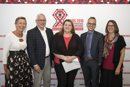 21st International AIDS Conference (AIDS 2016), Durban, South Africa.
Photo shows the 'Expanding the Impact of PrEP' Official Press Conference.
From Left to Right: Linda-Gail Bekker, President-Elect, International AIDS Society, Deputy Director, Desmond Tutu HIV Centre at the Institute of Infectious Disease and Molecular Medicine, and COO, Desmond Tutu HIV Foundation; Scott McCallister, Clinical Research, Gilead Sciences; Katherine Gill, Medical Officer, The Desmond Tutu HIV Centre; Jared Baeten, Vice Chair, Global Health, University of Washington; Sybil Hosek, Clinical Psychologist, Stroger Hospital of Cook County.
Photo©International AIDS Society/Steve Forrest/Workers' Photos