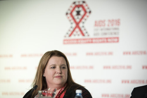 21st International AIDS Conference (AIDS 2016), Durban, South Africa.
Photo shows the 'Expanding the Impact of PrEP' Official Press Conference.
Katherine Gill, Medical Officer, The Desmond Tutu HIV Centre speaking.
Photo©International AIDS Society/Steve Forrest/Workers' Photos
