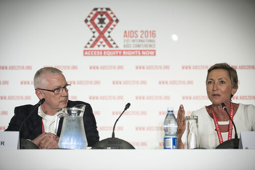 21st International AIDS Conference (AIDS 2016), Durban, South Africa.
Photo shows the 'Expanding the Impact of PrEP' Official Press Conference.
From Left to Right: Jared Baeten, Vice Chair, Global Health, University of Washington, Linda-Gail Bekker, President-Elect, International AIDS Society, Deputy Director, Desmond Tutu HIV Centre at the Institute of Infectious Disease and Molecular Medicine, and COO, Desmond Tutu HIV Foundation.
Photo©International AIDS Society/Steve Forrest/Workers' Photos