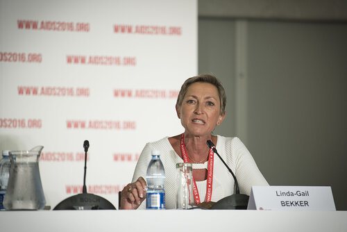 21st International AIDS Conference (AIDS 2016), Durban, South Africa.
Photo shows the 'Expanding the Impact of PrEP' Official Press Conference.
Linda-Gail Bekker, President-Elect, International AIDS Society, Deputy Director, Desmond Tutu HIV Centre at the Institute of Infectious Disease and Molecular Medicine, and COO, Desmond Tutu HIV Foundation speaking.
Photo©International AIDS Society/Steve Forrest/Workers' Photos