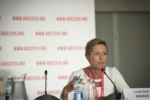 21st International AIDS Conference (AIDS 2016), Durban, South Africa.
Photo shows the 'Expanding the Impact of PrEP' Official Press Conference.
Linda-Gail Bekker, President-Elect, International AIDS Society, Deputy Director, Desmond Tutu HIV Centre at the Institute of Infectious Disease and Molecular Medicine, and COO, Desmond Tutu HIV Foundation speaking.
Photo©International AIDS Society/Steve Forrest/Workers' Photos