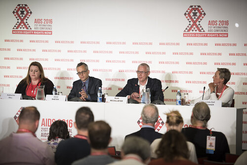 21st International AIDS Conference (AIDS 2016), Durban, South Africa.
Photo shows the 'Expanding the Impact of PrEP' Official Press Conference.
From Left to Right: Sybil Hosek, Clinical Psychologist, Stroger Hospital of Cook County; Katherine Gill, Medical Officer, The Desmond Tutu HIV Centre; Jared Baeten, Vice Chair, Global Health, University of Washington; Scott McCallister, Clinical Research, Gilead Sciences; Linda-Gail Bekker, President-Elect, International AIDS Society, Deputy Director, Desmond Tutu HIV Centre at the Institute of Infectious Disease and Molecular Medicine, and COO, Desmond Tutu HIV Foundation; Linda-Gail Bekker, President-Elect, International AIDS Society, Deputy Director, Desmond Tutu HIV Centre at the Institute of Infectious Disease and Molecular Medicine, and COO, Desmond Tutu HIV Foundation.
Photo©International AIDS Society/Steve Forrest/Workers' Photos