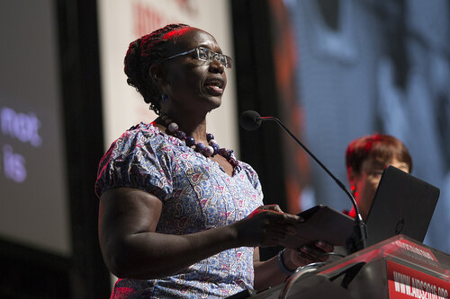 21st International AIDS Conference (AIDS 2016), Durban, South Africa.
Where are we now? (TUPL03).  Elizabeth Bukusi, Kenya Medical Research Institute (KEMRI), Kenya, Maurine Murenga, International Community of Women Living with HIV (ICW), Kenya speaks, 19 July, 2016.
Photo©International AIDS Society/Rogan Ward