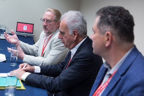 21st International AIDS Conference (AIDS 2016), Durban, South Africa. Photo shows: Eastern European and Central Asian Media Briefing with (L-R)Vadim Pokrovsky, Michel Kazatchkine, Andriy Klepikov. Photo©International AIDS Society/Marcus Rose