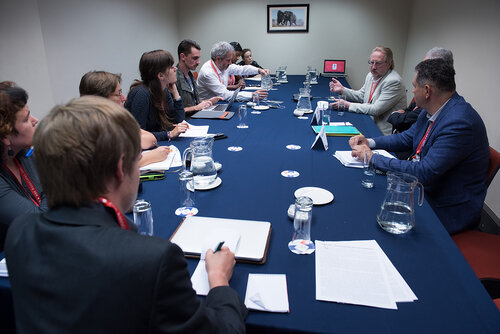 21st International AIDS Conference (AIDS 2016), Durban, South Africa. Photo shows: Eastern European and Central Asian Media Briefing with (L-R)Vadim Pokrovsky, Michel Kazatchkine, Andriy Klepikov. Photo©International AIDS Society/Marcus Rose