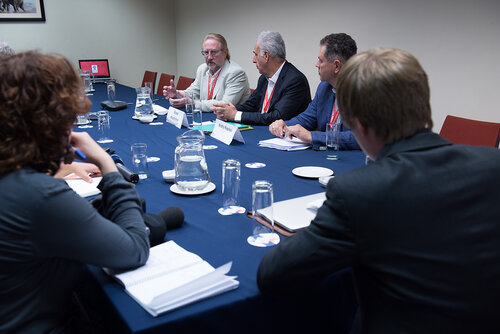 21st International AIDS Conference (AIDS 2016), Durban, South Africa. Photo shows: Eastern European and Central Asian Media Briefing with (L-R)Vadim Pokrovsky, Michel Kazatchkine, Andriy Klepikov. Photo©International AIDS Society/Marcus Rose