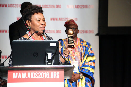 21st International AIDS Conference (AIDS 2016), Durban, South Africa.
THSA06 Moving from Silos to Solidarity
Thursday 21 July : Venue -Session Room 7
Barbara Lee Getting ready to recieve the award
Photo©International AIDS Society/Abhi Indrarajan