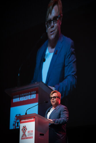 21st International AIDS Conference (AIDS 2016), Durban, South Africa. Photo shows: Ending AIDS with the Voices of Youth. Special Session. Speaker: Elton John. Photo©International AIDS Society/Marcus Rose