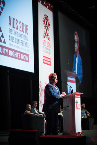 21st International AIDS Conference (AIDS 2016), Durban, South Africa. Photo shows: Ending AIDS with the Voices of Youth. Special Session. Speaker: Elton John. Photo©International AIDS Society/Marcus Rose