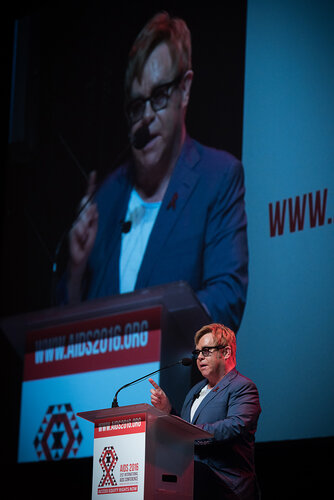 21st International AIDS Conference (AIDS 2016), Durban, South Africa. Photo shows: Ending AIDS with the Voices of Youth. Special Session. Speaker: Elton John. Photo©International AIDS Society/Marcus Rose
