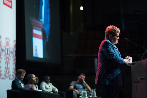 21st International AIDS Conference (AIDS 2016), Durban, South Africa. Photo shows: Ending AIDS with the Voices of Youth. Special Session. Speaker: Elton John. Photo©International AIDS Society/Marcus Rose