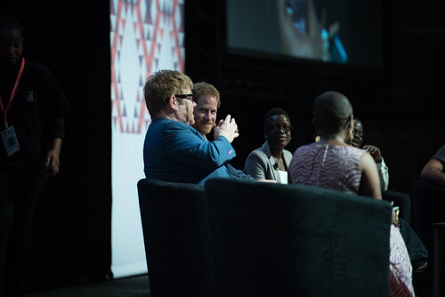 21st International AIDS Conference (AIDS 2016), Durban, South Africa. Photo shows: Ending AIDS with the Voices of Youth. Panel discussion (L-R) Kgomotso Matsuanyane, Elton John, HRH Prince Harry, Loyce Maturu, Carlo Andre Oliveras Rodriguez, Brian Ssensalire. Photo©International AIDS Society/Marcus Rose