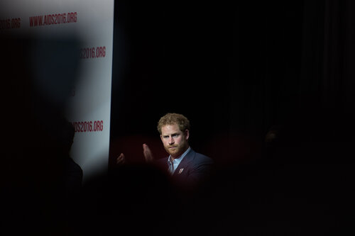 21st International AIDS Conference (AIDS 2016), Durban, South Africa. Photo shows: Ending AIDS with the Voices of Youth. Panel discussion (L-R) Kgomotso Matsuanyane, Elton John, HRH Prince Harry, Loyce Maturu, Carlo Andre Oliveras Rodriguez, Brian Ssensalire. Photo©International AIDS Society/Marcus Rose