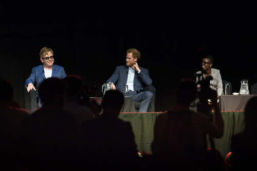 21st International AIDS Conference (AIDS 2016), Durban, South Africa. Photo shows: Ending AIDS with the Voices of Youth. Panel discussion (L-R) Elton John, HRH Prince Harry, Loyce Maturu. Photo©International AIDS Society/Marcus Rose
