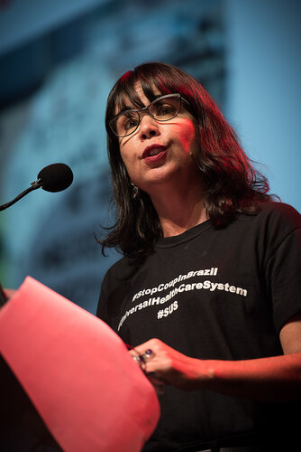 21st International AIDS Conference (AIDS 2016), Durban, South Africa. Photo shows: Plenary Session. What are the key barriers? HIV in Global Health and the Sustainable Development Goals. Alessandra Nilo. Photo©International AIDS Society/Marcus Rose