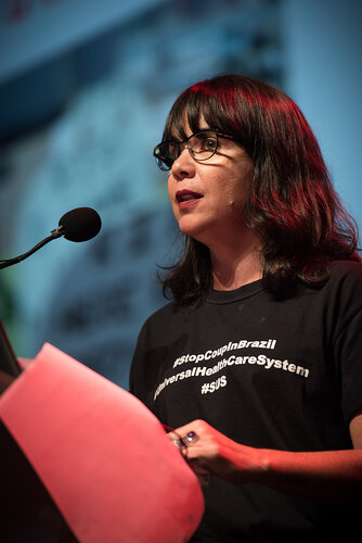 21st International AIDS Conference (AIDS 2016), Durban, South Africa. Photo shows: Plenary Session. What are the key barriers? HIV in Global Health and the Sustainable Development Goals. Alessandra Nilo. Photo©International AIDS Society/Marcus Rose