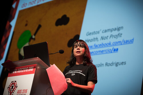 21st International AIDS Conference (AIDS 2016), Durban, South Africa. Photo shows: Plenary Session. What are the key barriers? HIV in Global Health and the Sustainable Development Goals. Alessandra Nilo. Photo©International AIDS Society/Marcus Rose