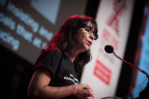 21st International AIDS Conference (AIDS 2016), Durban, South Africa. Photo shows: Plenary Session. What are the key barriers? HIV in Global Health and the Sustainable Development Goals. Alessandra Nilo. Photo©International AIDS Society/Marcus Rose