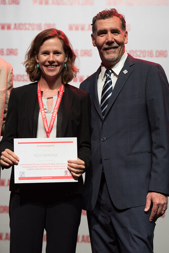21st International AIDS Conference (AIDS 2016), Durban, South Africa. Photo shows: Award Presentation: IAS TB/HIV Research Prize presented by Chris Beyrer and collected on behalf of Roy Gerona. Photo©International AIDS Society/Marcus Rose