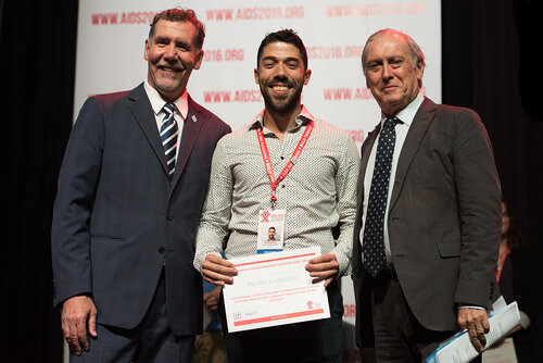 21st International AIDS Conference (AIDS 2016), Durban, South Africa. Photo shows: Award Presentation: Lange/van Tongeren Prizes for Young Investigators. (L-R) Chris Beyrer, Pedro Carneiro, Jean Francois Delfraissy. Photo©International AIDS Society/Marcus Rose