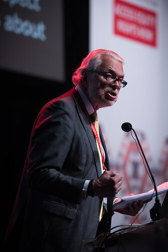 21st International AIDS Conference (AIDS 2016), Durban, South Africa. Photo shows: Plenary Session. What are the key barriers? CO-Chair: Lennarth Hjelmaker. Photo©International AIDS Society/Marcus Rose