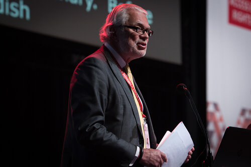 21st International AIDS Conference (AIDS 2016), Durban, South Africa. Photo shows: Plenary Session. What are the key barriers? CO-Chair: Lennarth Hjelmaker. Photo©International AIDS Society/Marcus Rose