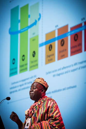 21st International AIDS Conference (AIDS 2016), Durban, South Africa. Photo shows: Plenary Session. What are the key barriers?Expanding Access for All at Risk and in Need,
Cyriaque Yapo Ako. Photo©International AIDS Society/Marcus Rose