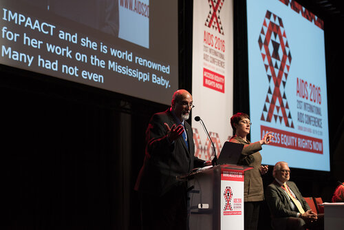 21st International AIDS Conference (AIDS 2016), Durban, South Africa. Photo shows: Plenary Session. What are the key barriers? Co-Chair: Salim Abdool Karim. Photo©International AIDS Society/Marcus Rose