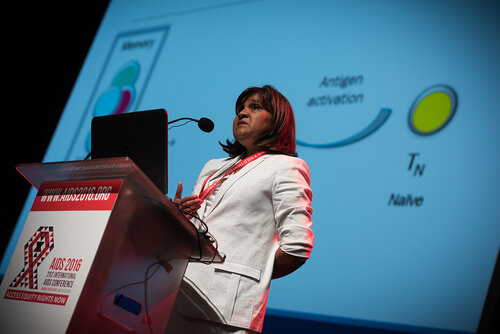 21st International AIDS Conference (AIDS 2016), Durban, South Africa. Photo shows: Plenary Session. What are the key barriers?Addressing the Reservoir: Barriers to a Cure,
Deborah Persaud. Photo©International AIDS Society/Marcus Rose