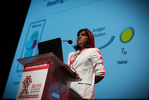 21st International AIDS Conference (AIDS 2016), Durban, South Africa. Photo shows: Plenary Session. What are the key barriers?Addressing the Reservoir: Barriers to a Cure,
Deborah Persaud. Photo©International AIDS Society/Marcus Rose