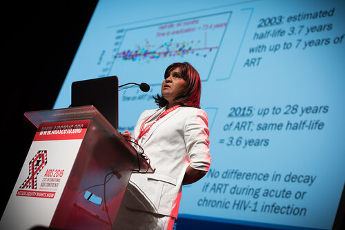 21st International AIDS Conference (AIDS 2016), Durban, South Africa. Photo shows: Plenary Session. What are the key barriers?Addressing the Reservoir: Barriers to a Cure,
Deborah Persaud. Photo©International AIDS Society/Marcus Rose