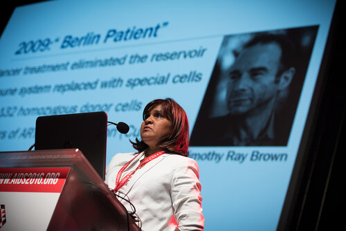 21st International AIDS Conference (AIDS 2016), Durban, South Africa. Photo shows: Plenary Session. What are the key barriers?Addressing the Reservoir: Barriers to a Cure,
Deborah Persaud. Photo©International AIDS Society/Marcus Rose
