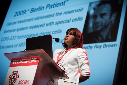 21st International AIDS Conference (AIDS 2016), Durban, South Africa. Photo shows: Plenary Session. What are the key barriers?Addressing the Reservoir: Barriers to a Cure,
Deborah Persaud. Photo©International AIDS Society/Marcus Rose