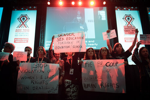 21st International AIDS Conference (AIDS 2016), Durban, South Africa. Photo shows: Plenary Session. What are the key barriers? Photo©International AIDS Society/Marcus Rose
