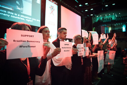 21st International AIDS Conference (AIDS 2016), Durban, South Africa. Photo shows: Plenary Session. What are the key barriers? Photo©International AIDS Society/Marcus Rose