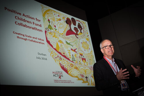21st International AIDS Conference (AIDS 2016), Durban, South Africa. Photo shows: The Positive Action for Children Fund Collaborathon. Speaker: Dominique Limet. Photo©International AIDS Society/Marcus Rose