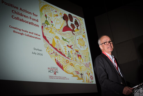 21st International AIDS Conference (AIDS 2016), Durban, South Africa. Photo shows: The Positive Action for Children Fund Collaborathon. Speaker: Dominique Limet. Photo©International AIDS Society/Marcus Rose