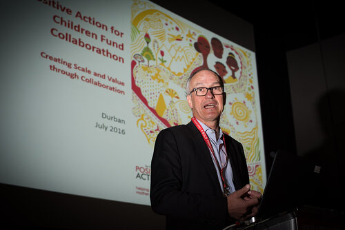 21st International AIDS Conference (AIDS 2016), Durban, South Africa. Photo shows: The Positive Action for Children Fund Collaborathon. Speaker: Dominique Limet. Photo©International AIDS Society/Marcus Rose