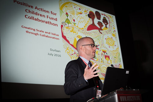 21st International AIDS Conference (AIDS 2016), Durban, South Africa. Photo shows: The Positive Action for Children Fund Collaborathon. Speaker: Owen Ryan. Photo©International AIDS Society/Marcus Rose